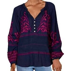 Free People Persuasion boho embroidered oversized cotton top XL